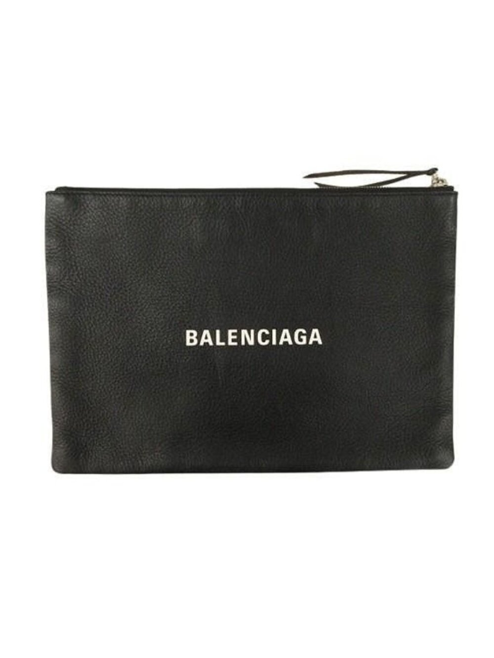Balenciaga Logo Print Clutch Leather Black Handbag Purse